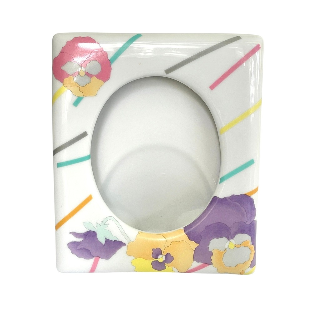 Vintage 80s Takahashi San Francisco Gala Porcelain Pansy Floral Photo Frame 4x6